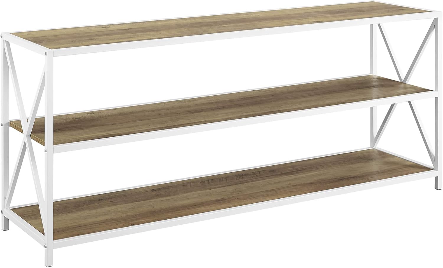 60 Inch Rustic Oak and White Wood Metal Bookcase E847378