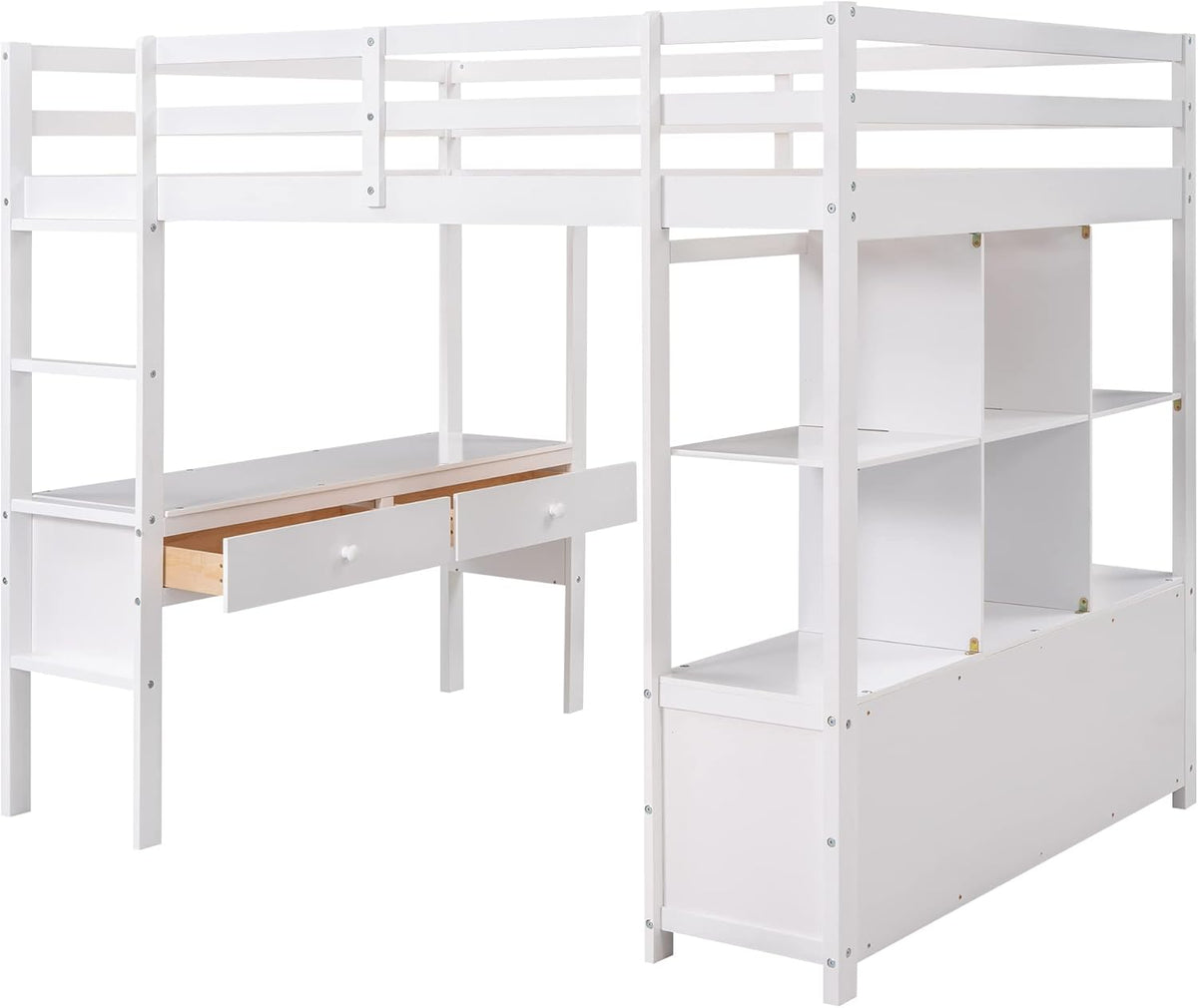 Full Loft Bed with Built-in Desk and Storage Shelves Z5593