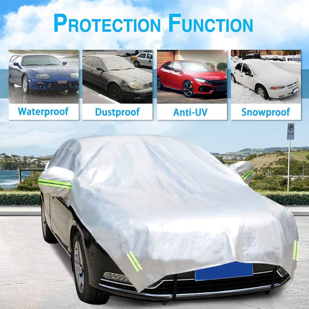Half Car Cover with Cotton Waterproof Dustproof UV Resistant Snowproof Universal Fit Sedan Length 176'' to 194'' N441
