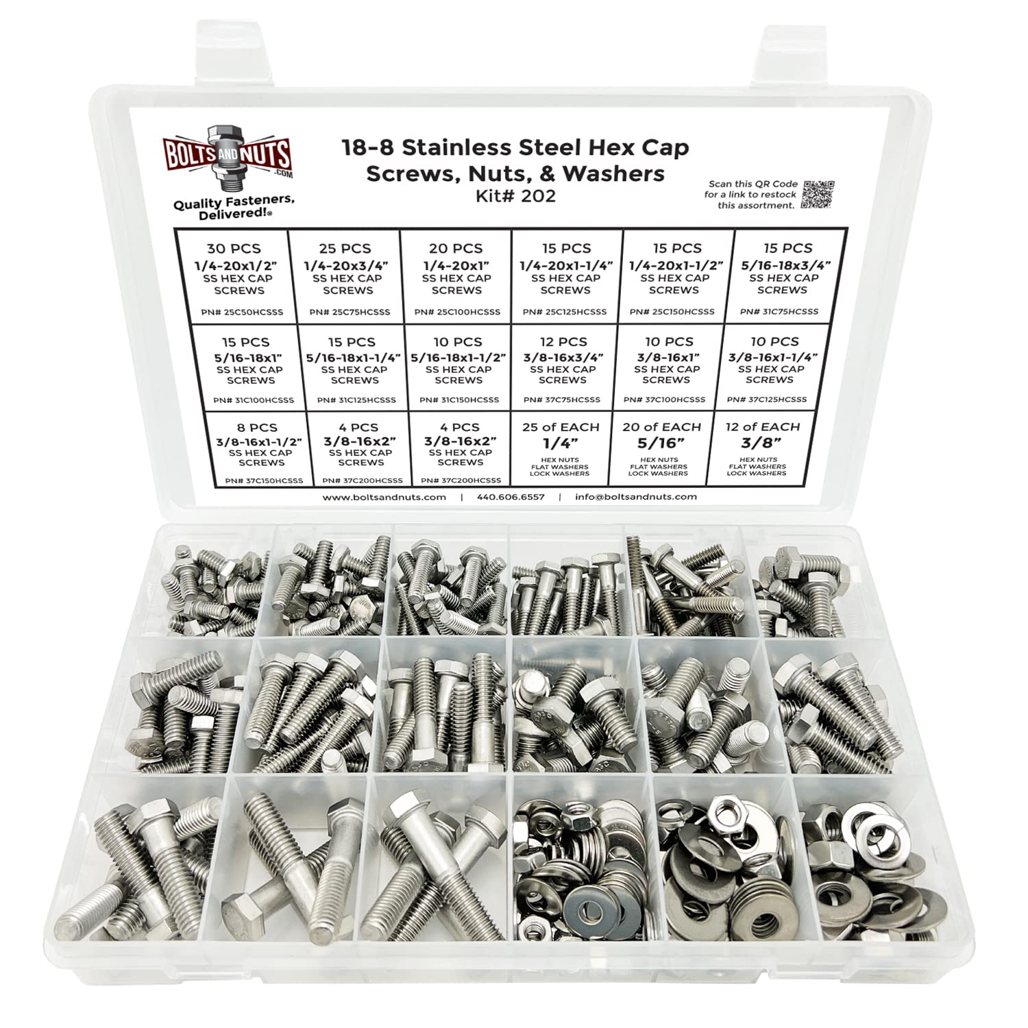 380 Pcs Stainless Steel Hex Cap Screws Bolts Nuts Washers Assortment Kit G600771