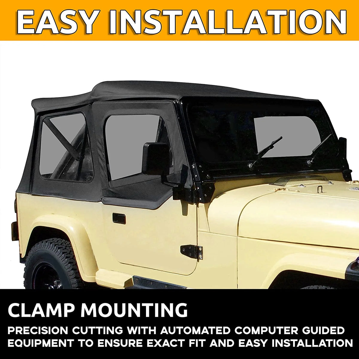 Convertible Soft Top Sailcloth for 1987-1995 Jeep Wrangler YJ Black 2 Door A30994