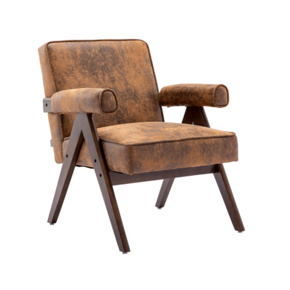 Mid-Century Modern Accent Chair with Solid Wood Armrest and Feet L205
