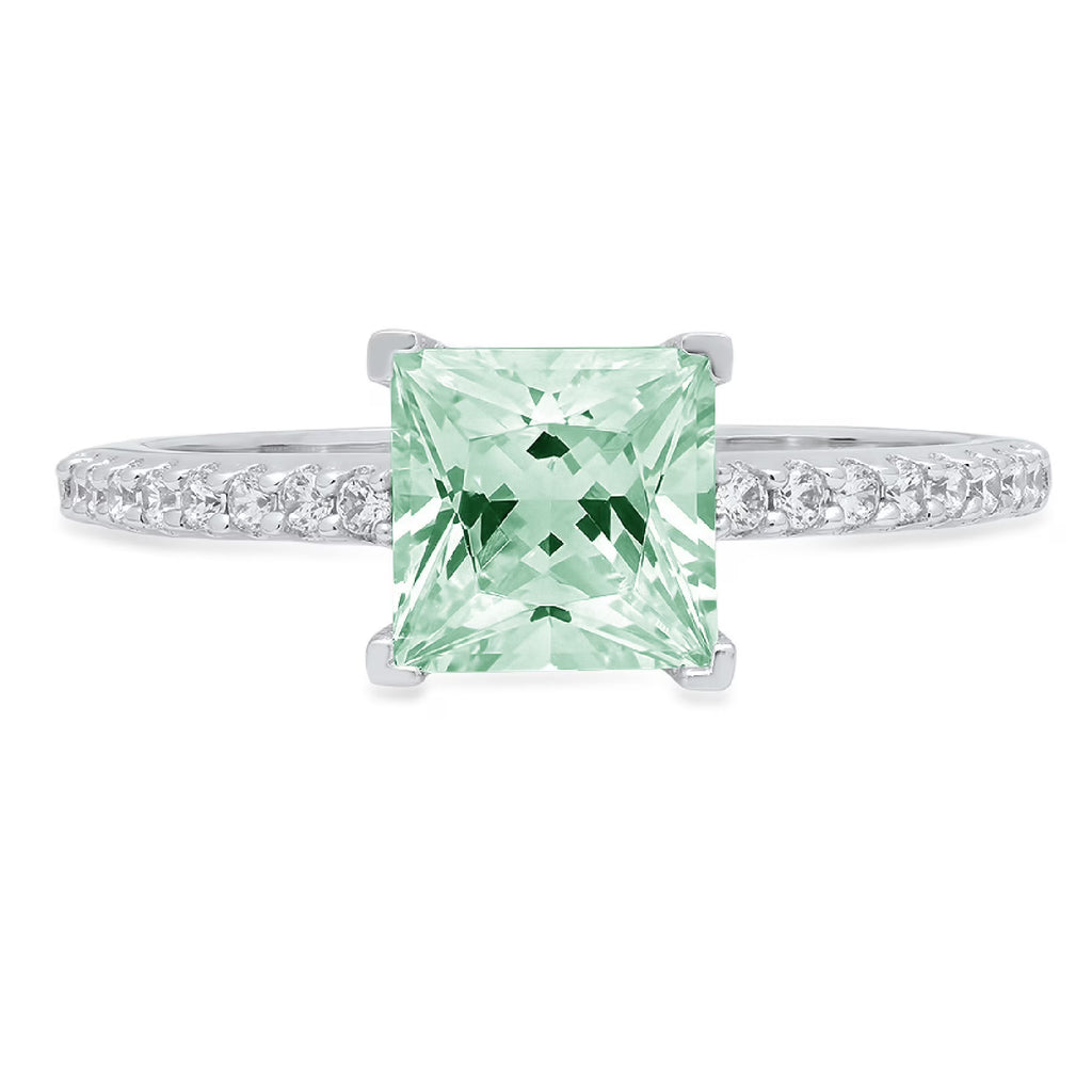 14k White Gold Princess Cut Green Simulated Diamond Ring Size 9.5 M42578