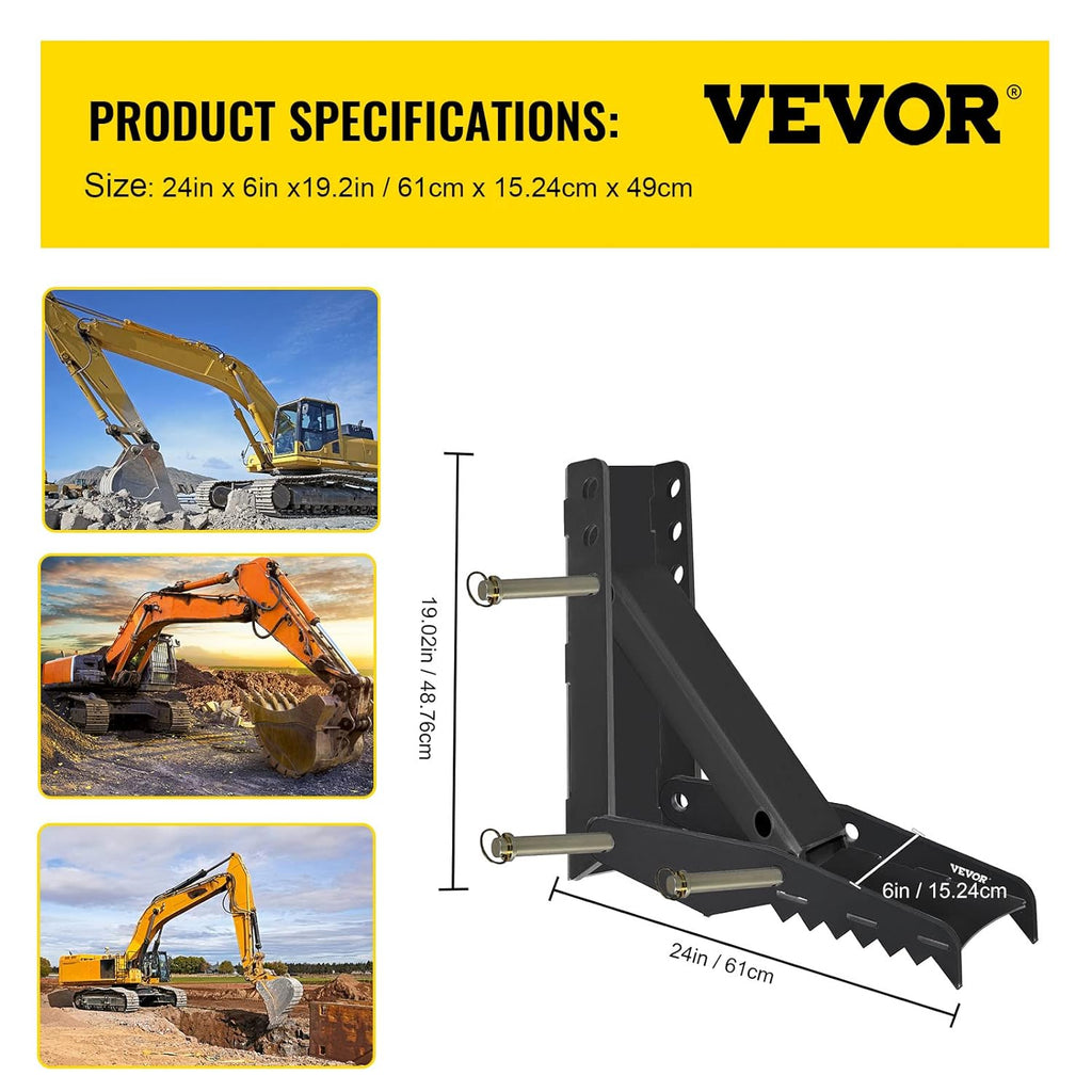 24 inch Excavator Hydraulic Thumb Backhoe Thumb Attachments Weld 1/2 Inch Teeth Thick Steel Plate Assembly CNC Plasma Cut Bolt-On Design Q10898