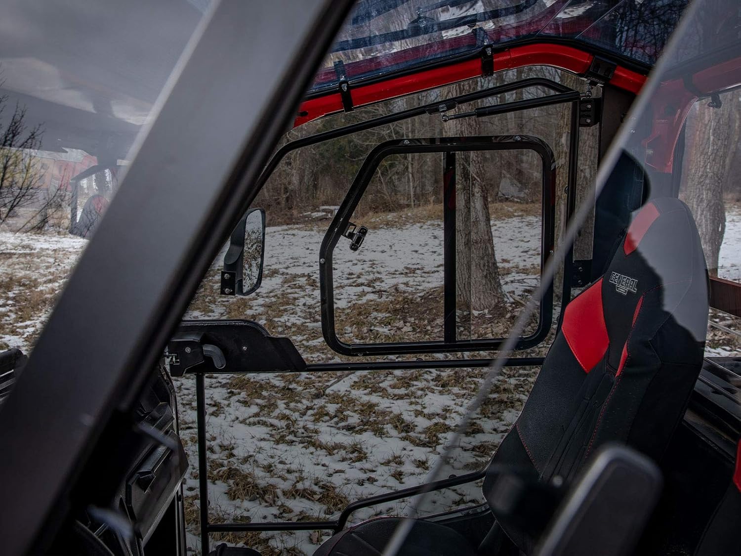 Lightly Tinted Scratch Resistant Polycarbonate Cab Enclosure Doors with Side Mirrors and Sliding Window F845