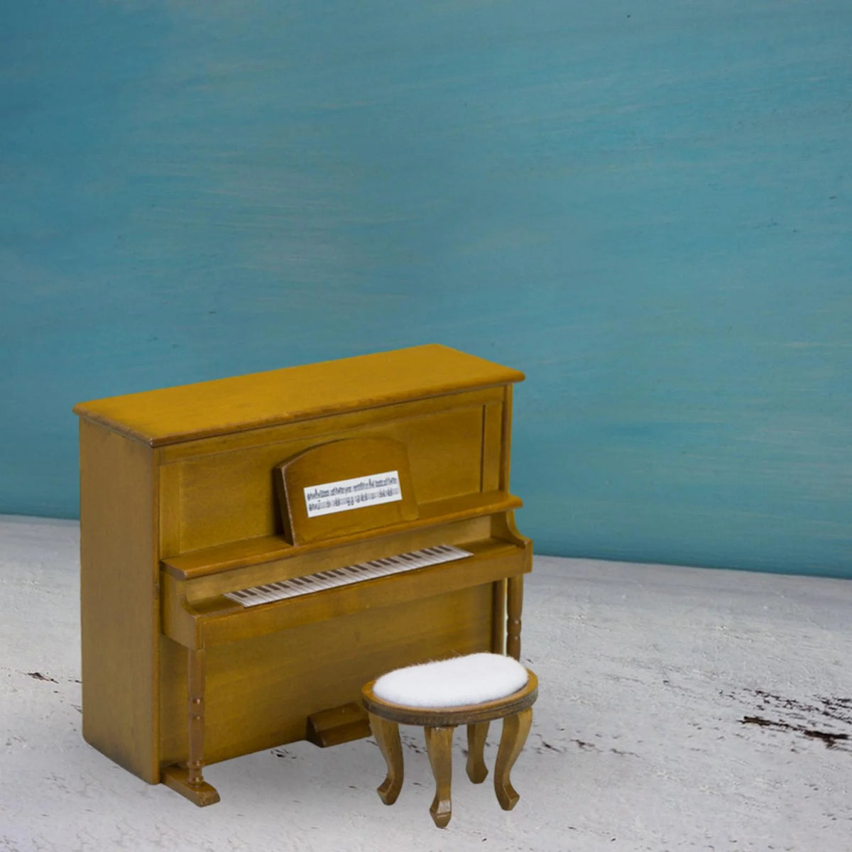 Walnut Miniature Upright Piano Dollhouse Furniture with Stool N353327
