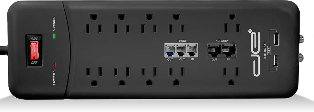 10-Outlet Straight Plug 3500 Joules Surge Protector (15 FT, WHT) Pack of 2 S438510