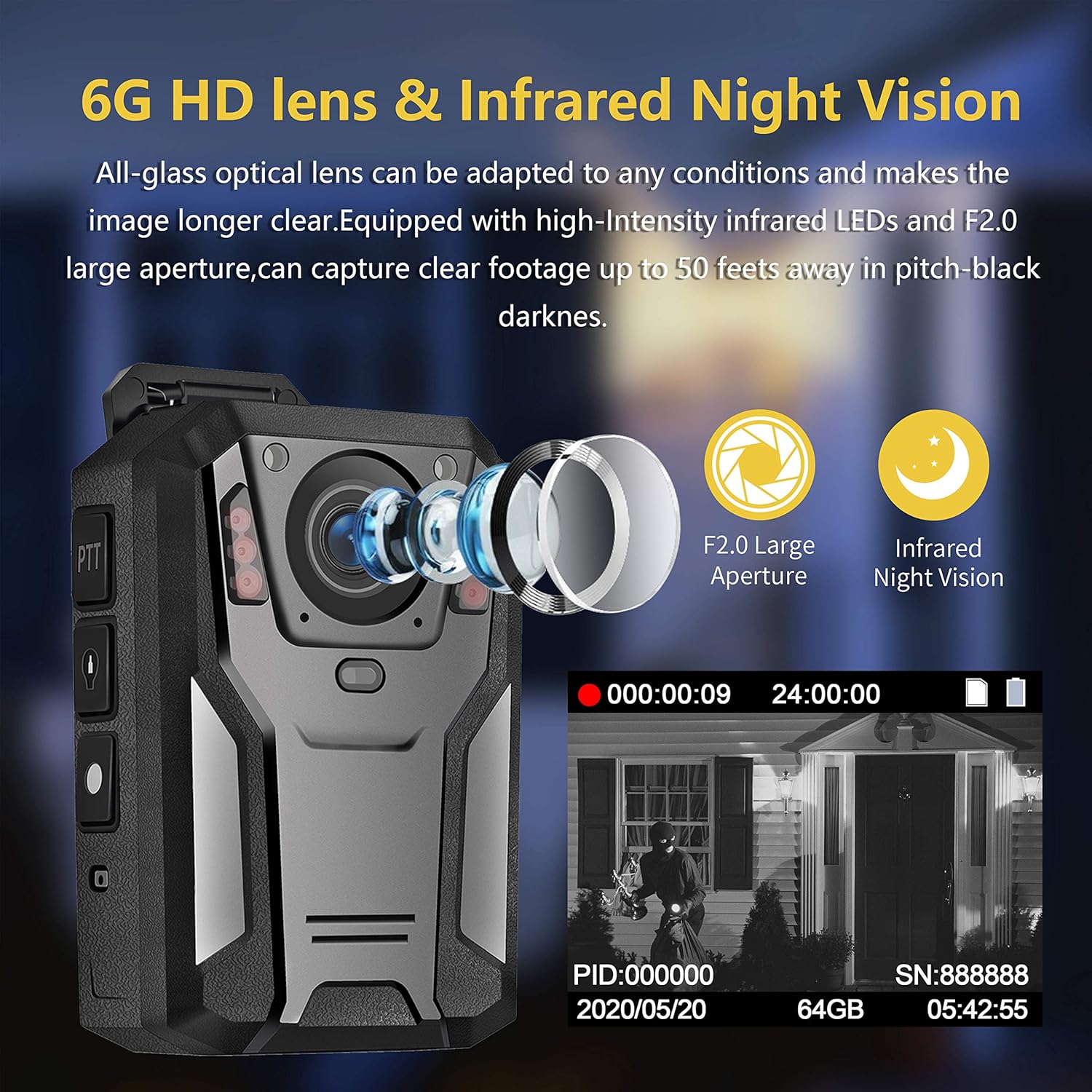 Police Body Camera with Infrared Night Vision X683