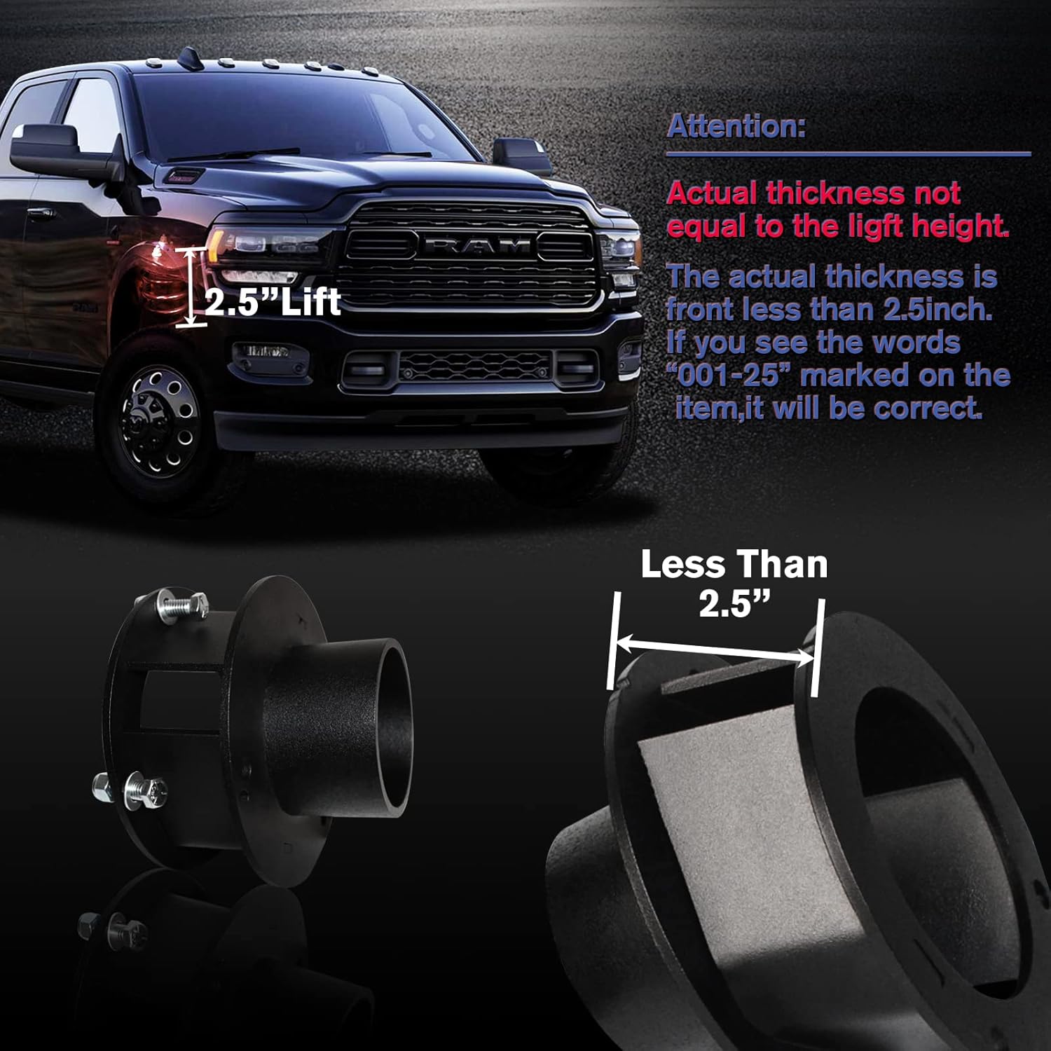 2.5" Front Leveling Lift Kit for Ram 2500 3500 4WD with Shock Relocation Brackets High-Strength Steel Suspension Lift Kit Pack of 2 B6235