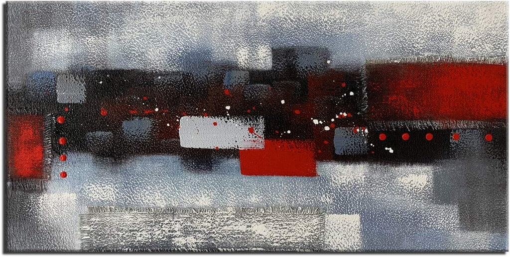 Red Gray Textured 3D Oil Painting on Canvas, Pack of 2 R74477