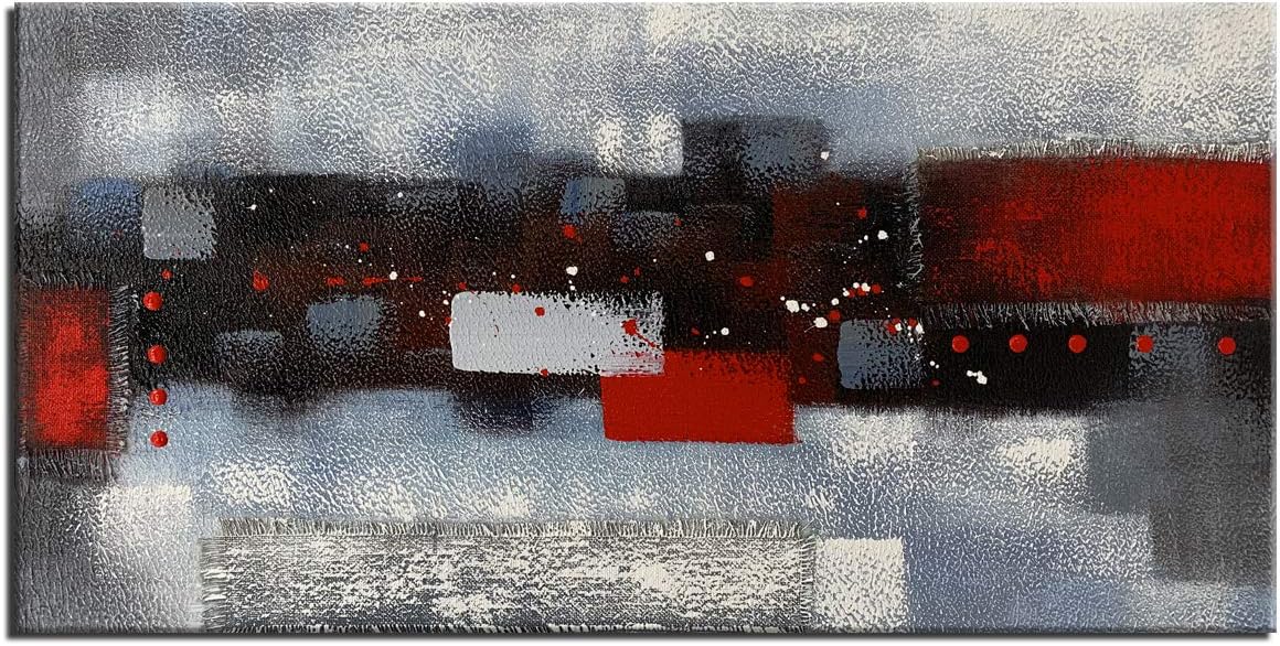 Red Gray Textured 3D Oil Painting on Canvas, Pack of 2 R74477
