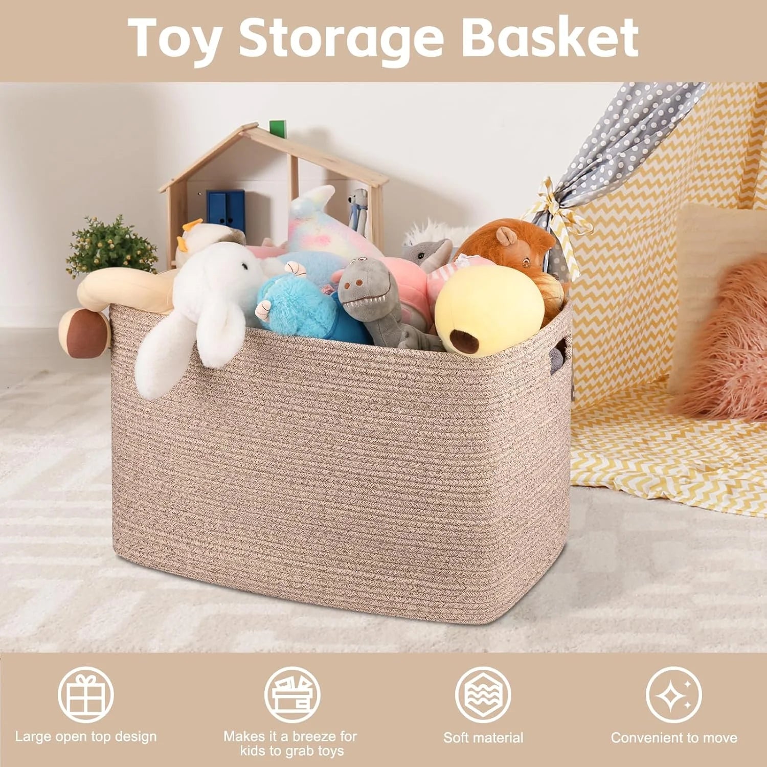 Cotton Rope Storage Basket, Oversized Blanket Basket, 25 x 17 x 16 Inches, White F73525