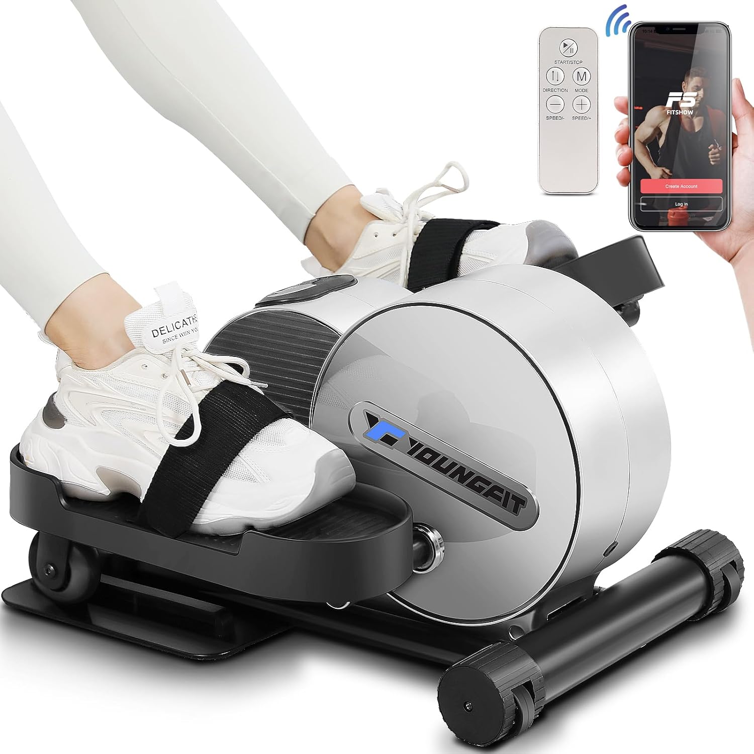 Under Desk Elliptical, Electric Seated Foot Pedal Exerciser with Fitness APP, Mini Elliptical for Home, LCD Display Monitor, Remote Control, Ellipse Leg Exerciser for Seniors