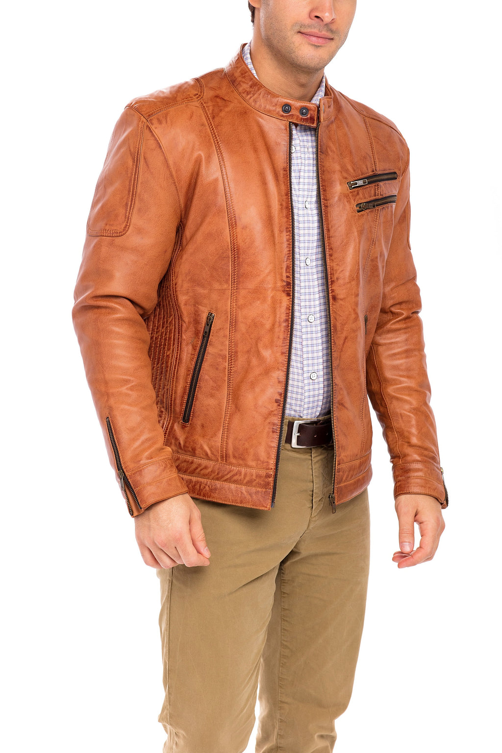 Camel Sheepskin Leather Jacket Size M S22688