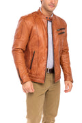 Camel Sheepskin Leather Jacket Size M S22688