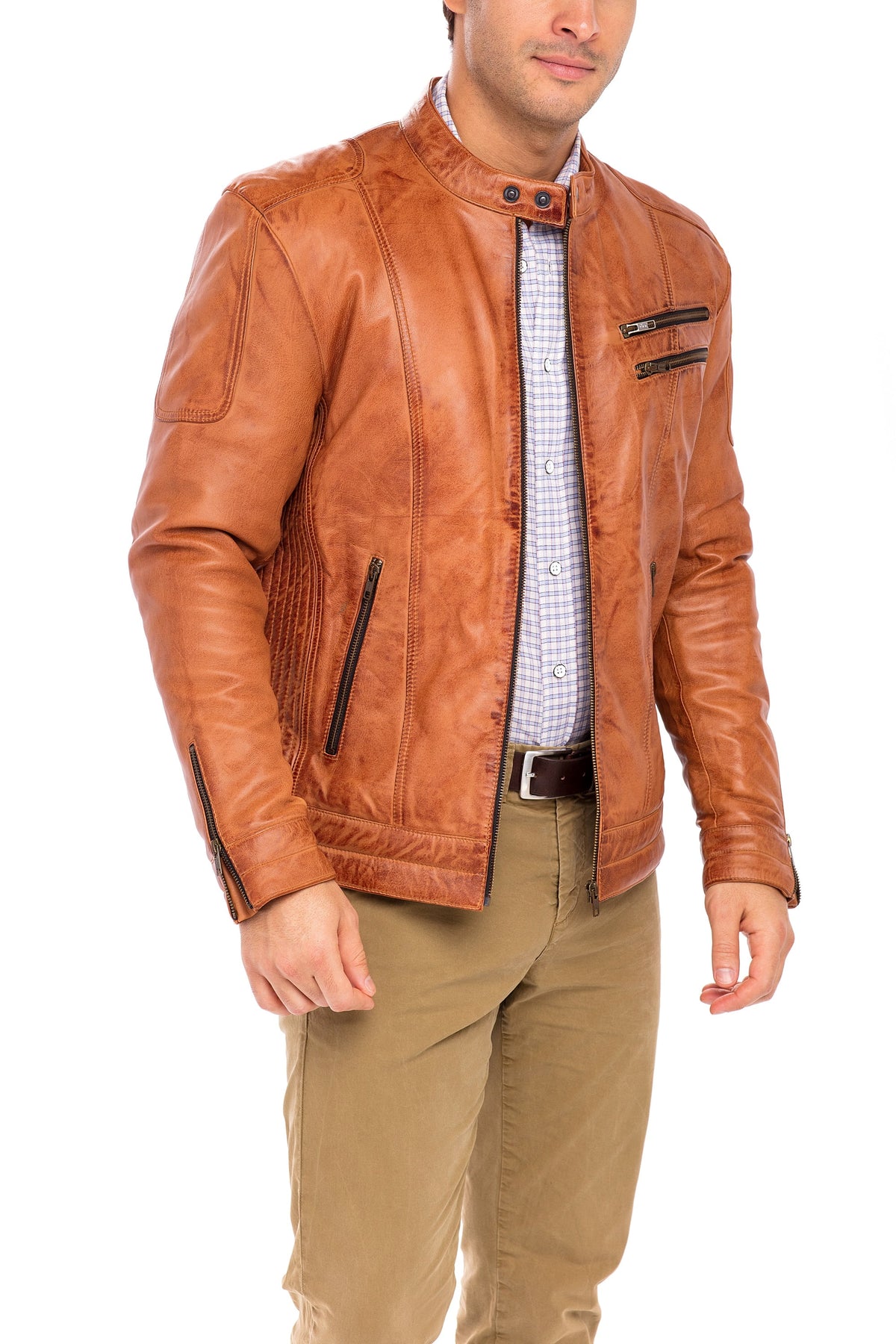 Camel Sheepskin Leather Jacket Size M S22688