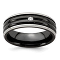 Black Titanium .03ct Diamond 925 Sterling Silver Bezel Band Size 10 B2471