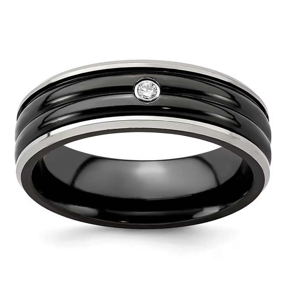 Black Titanium .03ct Diamond 925 Sterling Silver Bezel Band Size 10 B2471