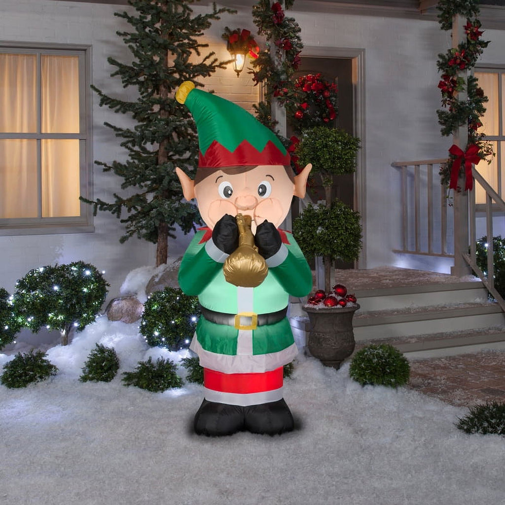 Inflatable Animated Elf Playing Trumpet LED Lighted Yard Decoration - 72 in N764