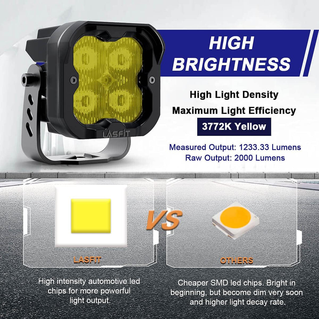 Yellow 3inch 2pcs 18W 3700K Led Pod Lights with Breather Q6414