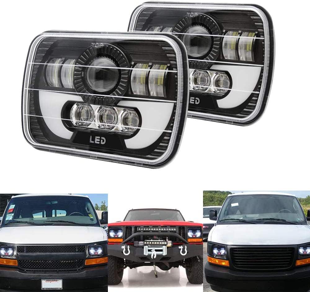 120W Rectangle 7x6 5x7 LED Headlights Sealed Beam H4 Plug L92389