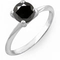 1.00 Carat 10K Round Black Diamond Solitaire Ring, White Gold, Size 7 F5385