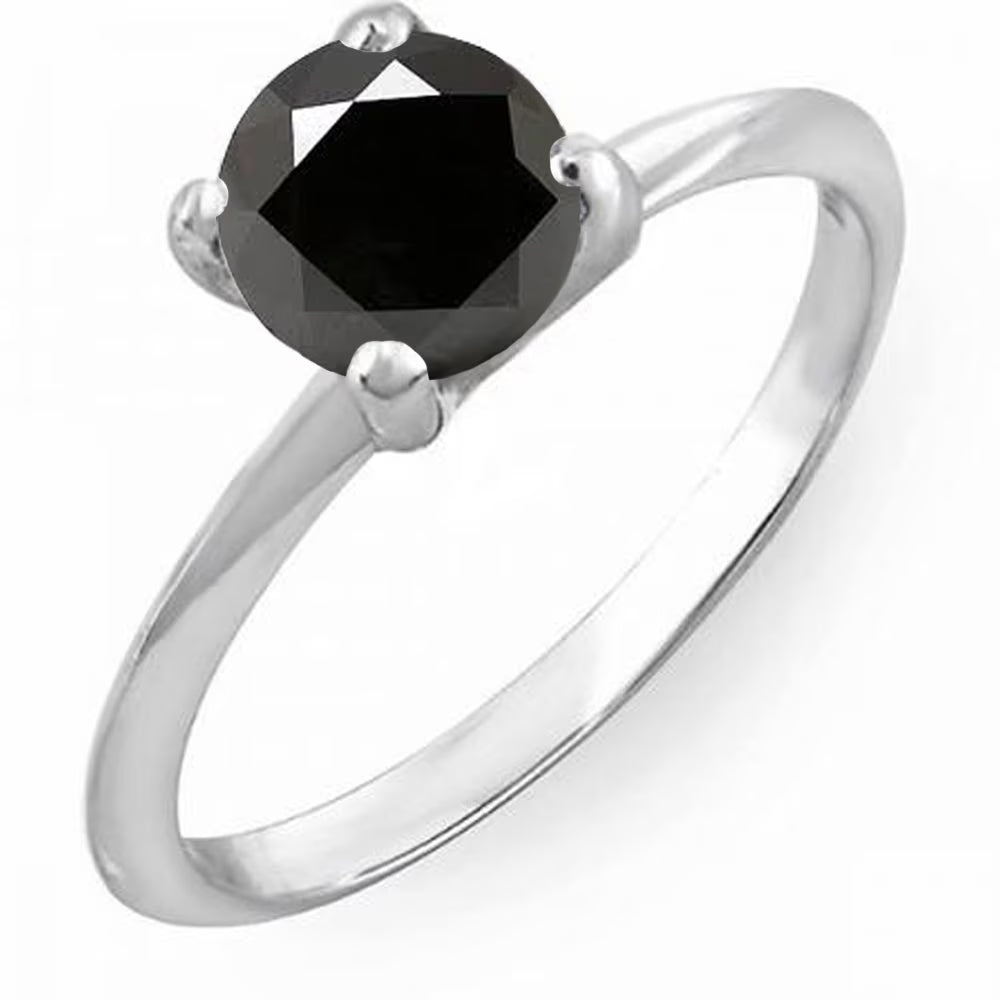 1.00 Carat 10K Round Black Diamond Solitaire Ring, White Gold, Size 7 F5385