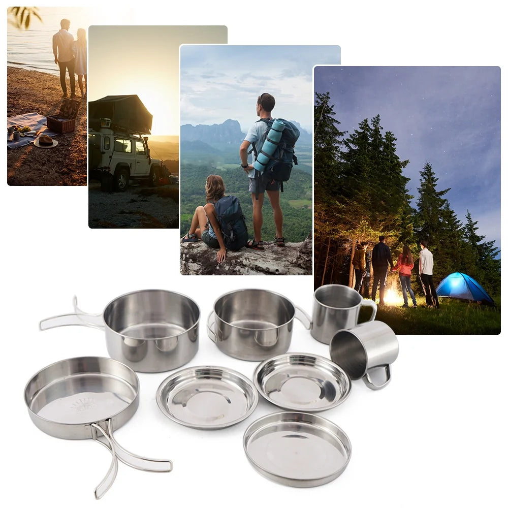 8PCS Stainless Steel Camping Cookware Pot and Pan Set S463198