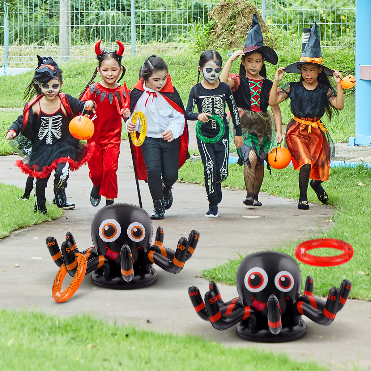 Inflatable Halloween Spider Ring Toss Game with Inflatable Rings Air Pump M47183