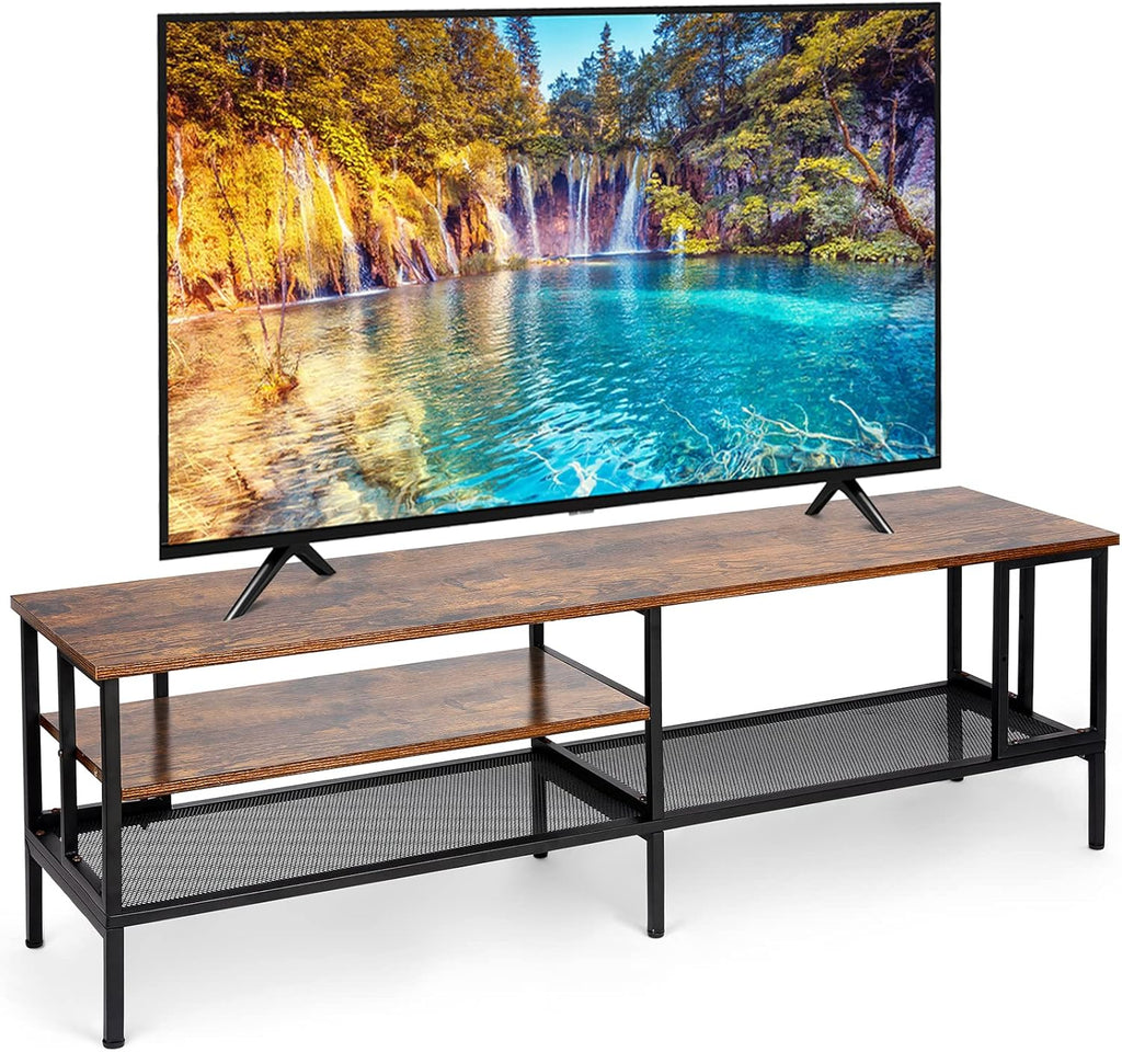 Rustic Brown TV Stand with Metal Frame P408