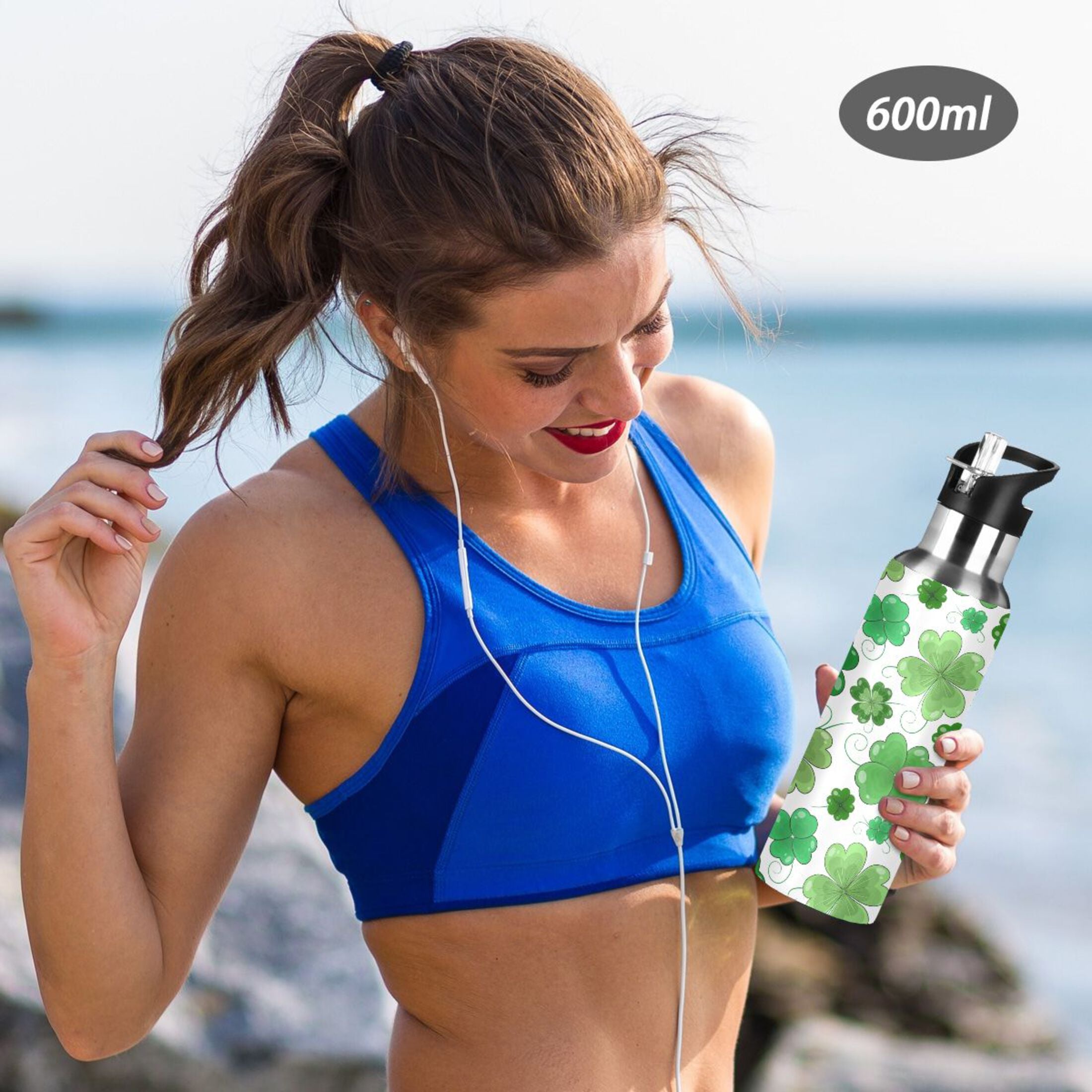 Green Clover Leaves Stainless Steel Vacuum Insulated Water Bottle with Straw Lid 20 OZ F45422
