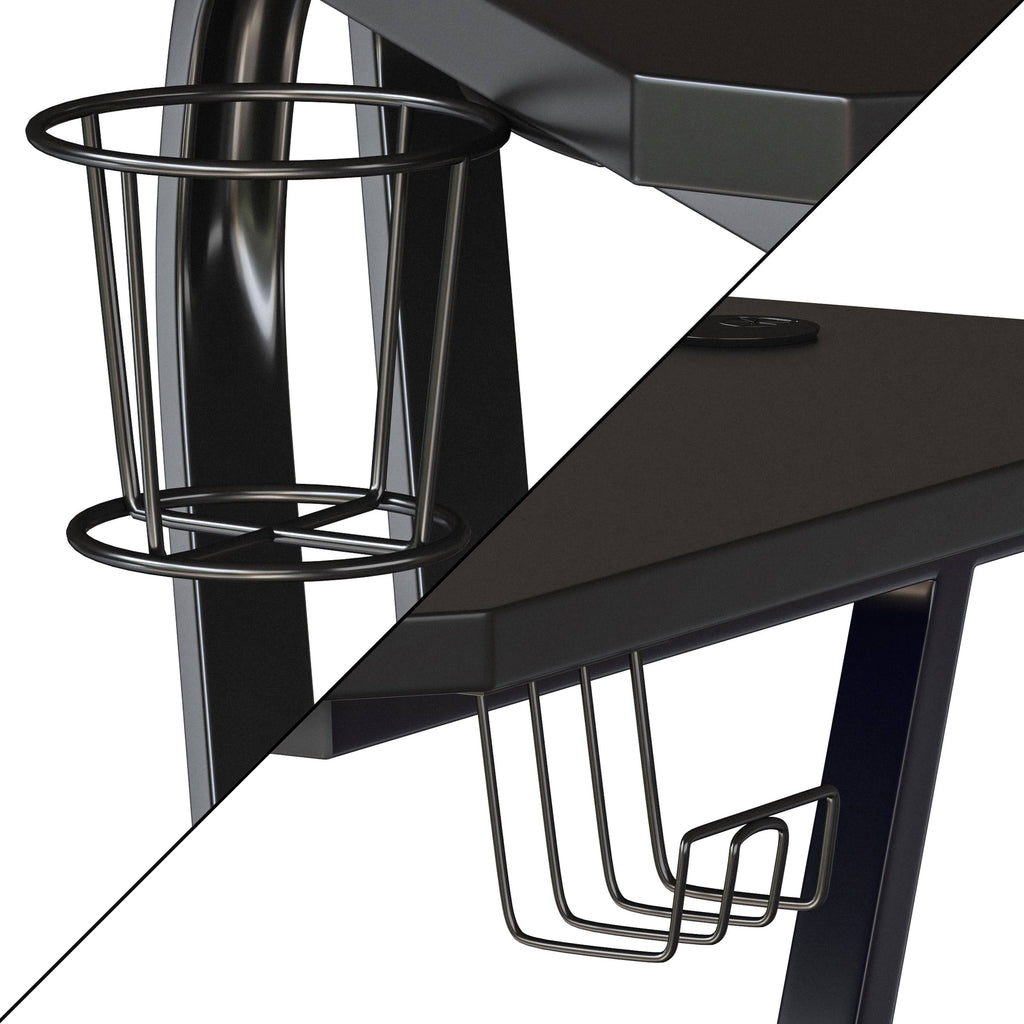 White Ergonomic Gaming Desk with Cup Holder and Headphone Hook E324546
