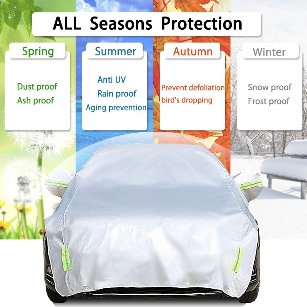 Half Car Cover with Cotton Waterproof Dustproof UV Resistant Snowproof Universal Fit Sedan Length 176'' to 194'' N441