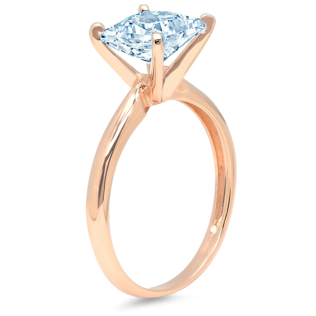 3.0ct Princess Cut Blue Simulated Diamond 18k Pink Rose Gold Solitaire Ring Size 3.5 V9776