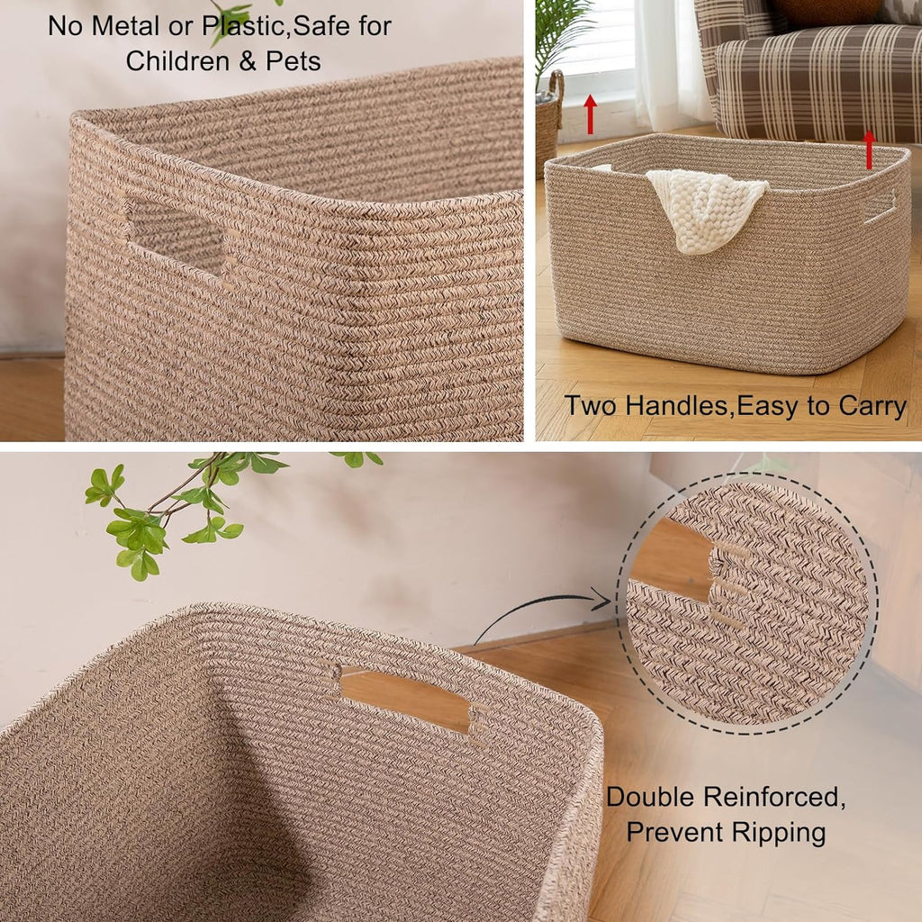 Cotton Rope Storage Basket, Oversized Blanket Basket, 25 x 17 x 16 Inches, White F73525