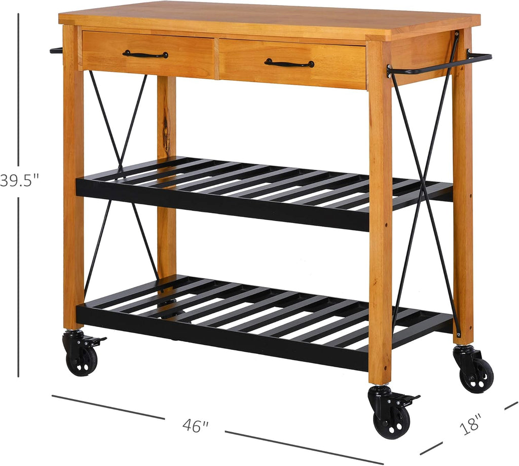 Kitchen Island Cart with 2 Drawers and Open Storage Shelves R12310