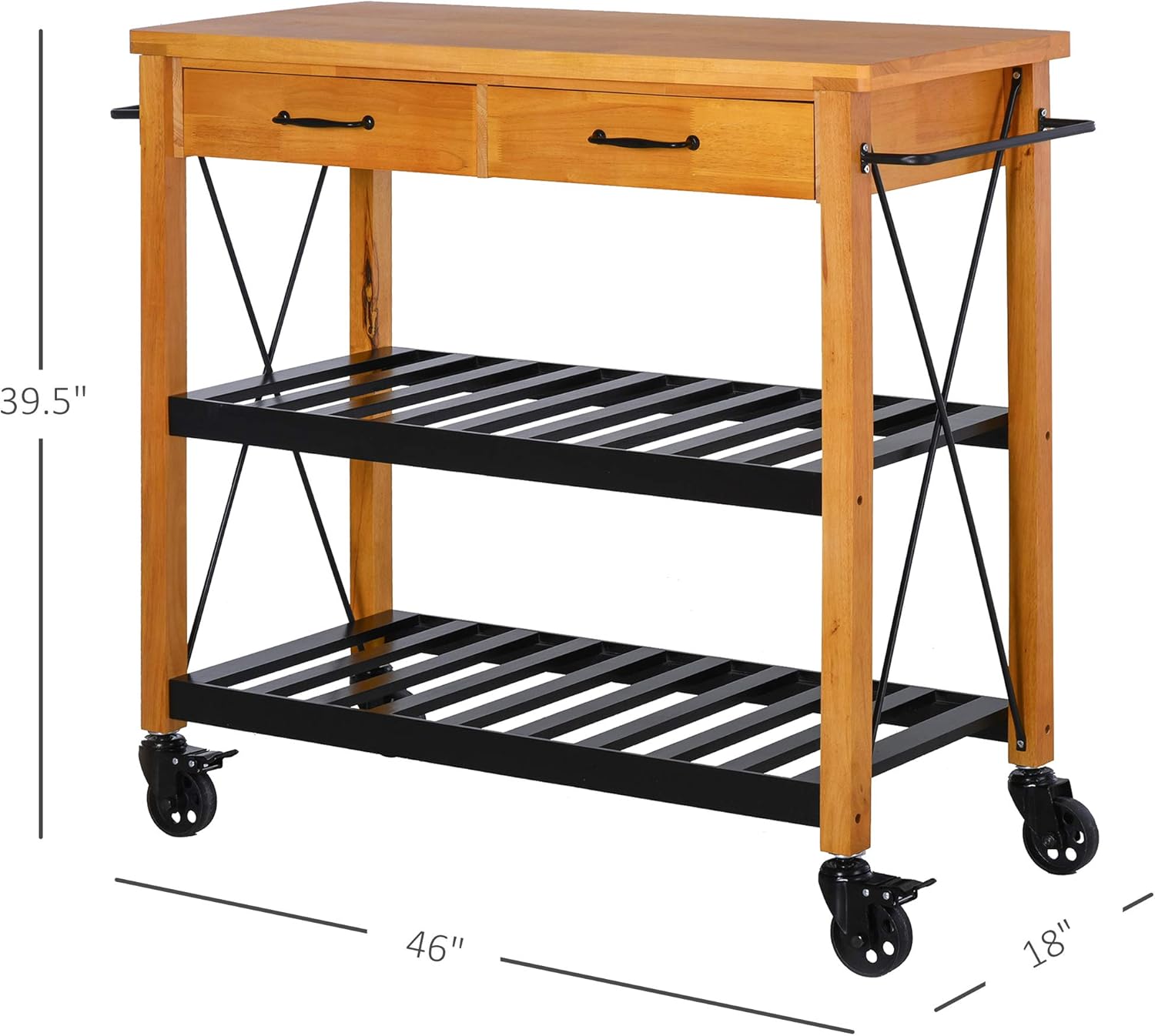 Kitchen Island Cart with 2 Drawers and Open Storage Shelves R12310