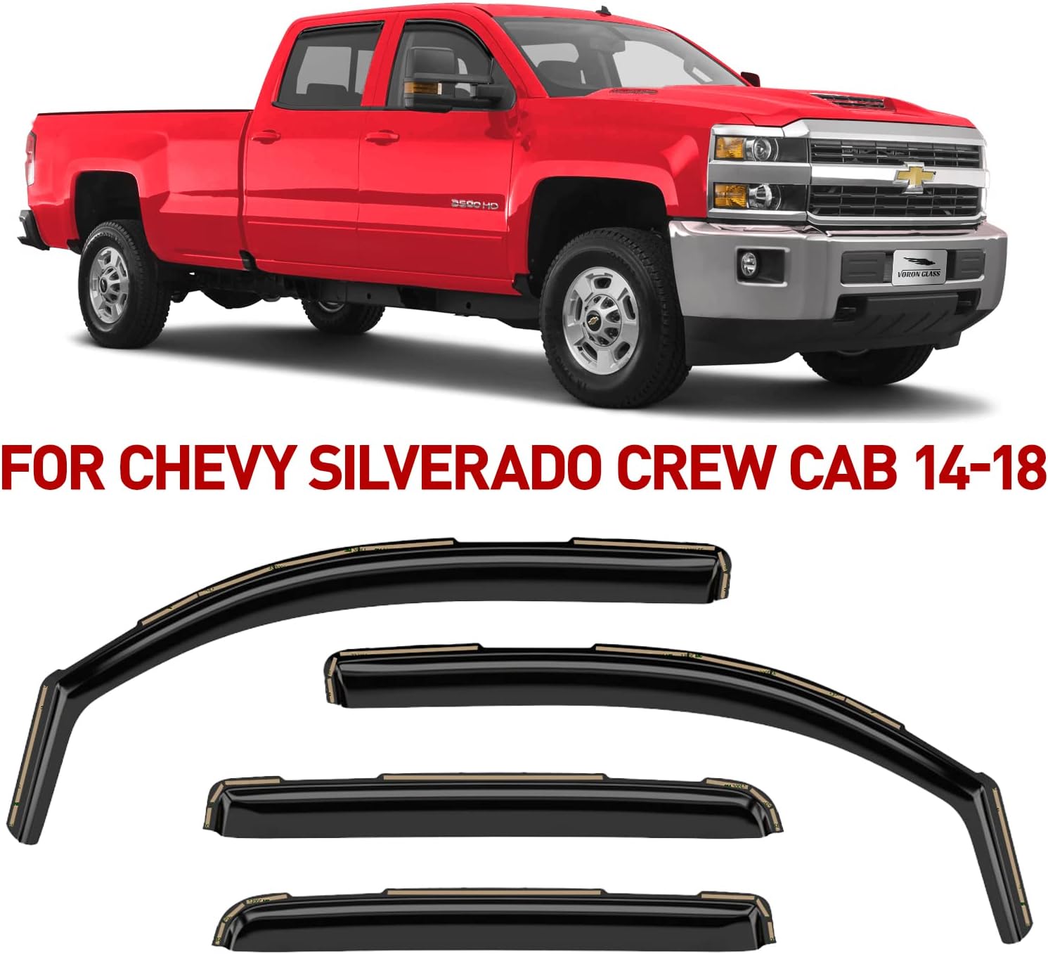 Rain Guards for Trucks Chevrolet Silverado GMC Sierra 2014-2018 Crew Cab, 4 Pieces H91272