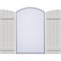 Rustic Four Board Joined Board-n-Batten Faux Wood Shutters with Elliptical Arch Top M39870