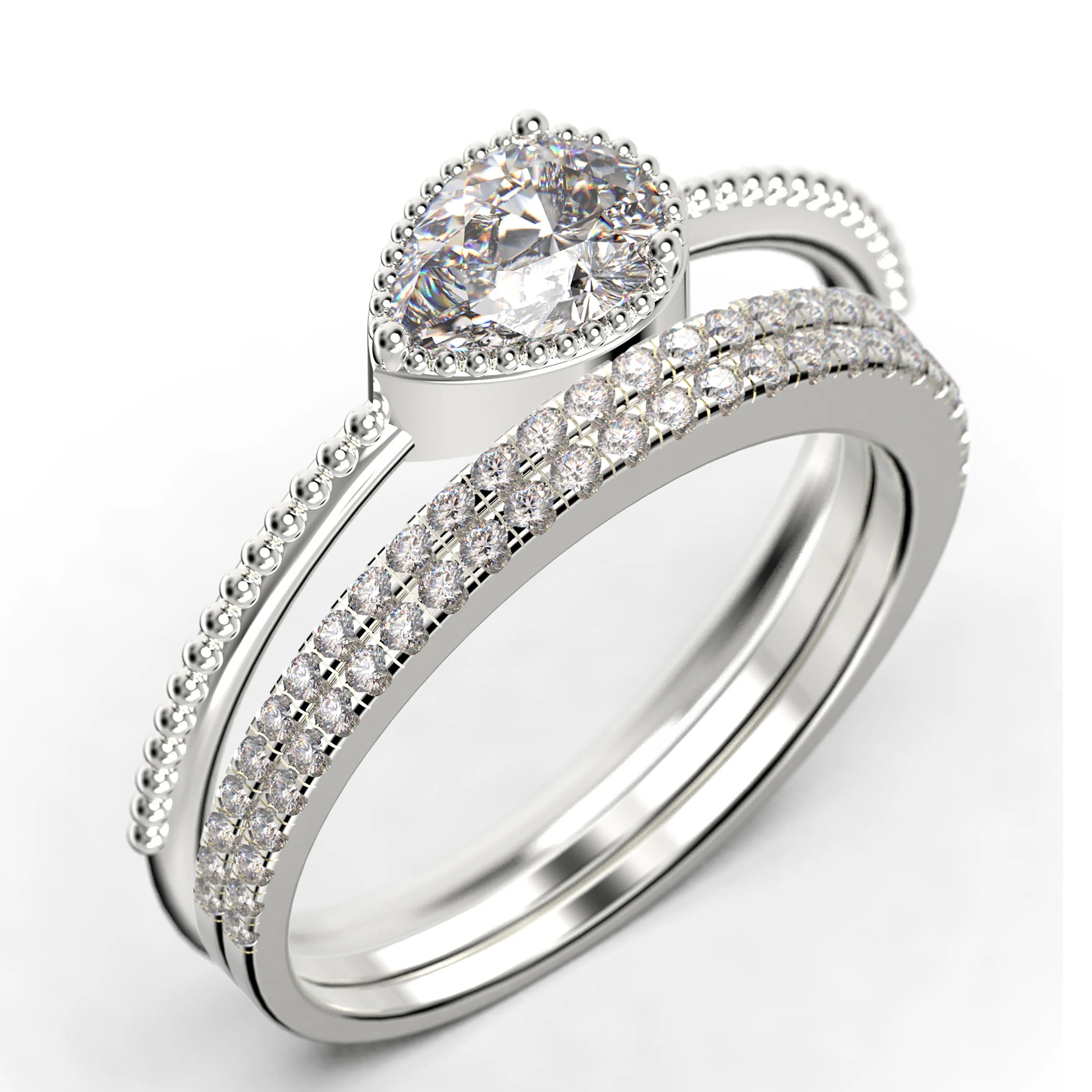 Pear Cut Moissanite Engagement Ring in 925 Sterling Silver With 18k White Gold Plating H165