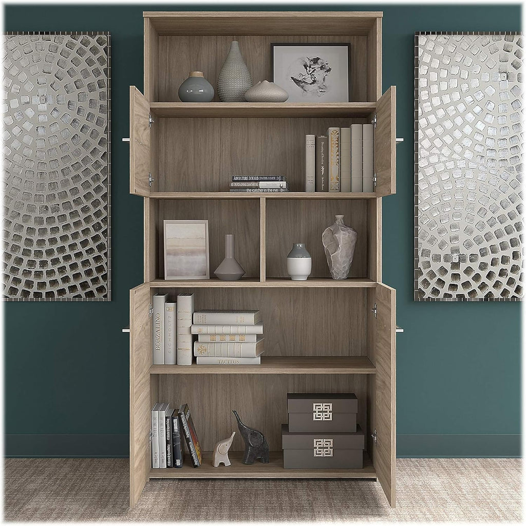 5 Shelf Bookcase with Doors in Modern Hickory E576