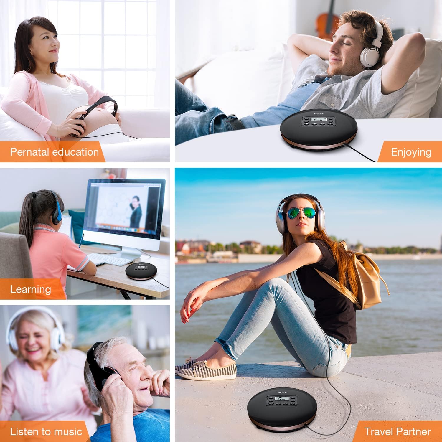 Bluetooth Portable CD Player with Stereo Headphones W673