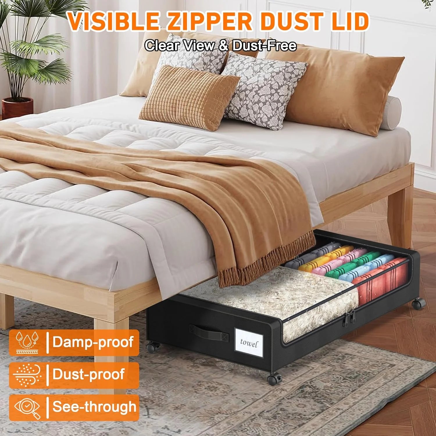 Under Bed Storage Containers with Wheels and Clear Lids, 60L, Gray E520558