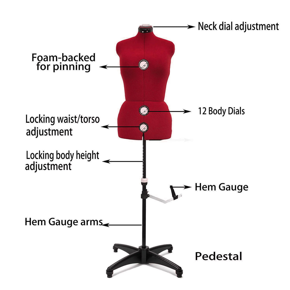 Adjustable Female Mannequin Dress Form with Stand, Red G324