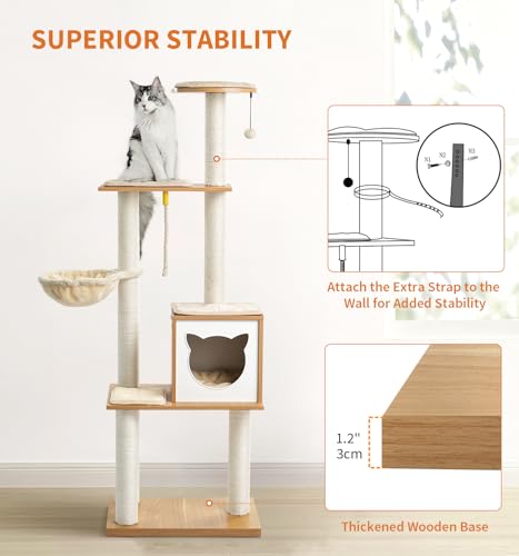 48.6" Wood Cat Tree with Litter Box Enclosure and Scratching Post C155106