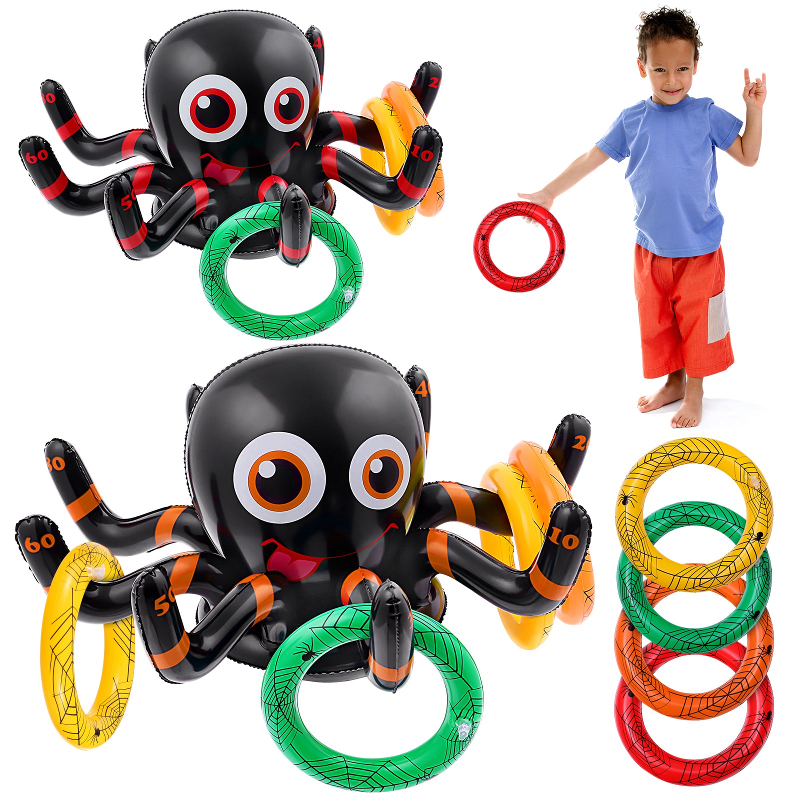 Inflatable Halloween Spider Ring Toss Game with Inflatable Rings Air Pump M47183