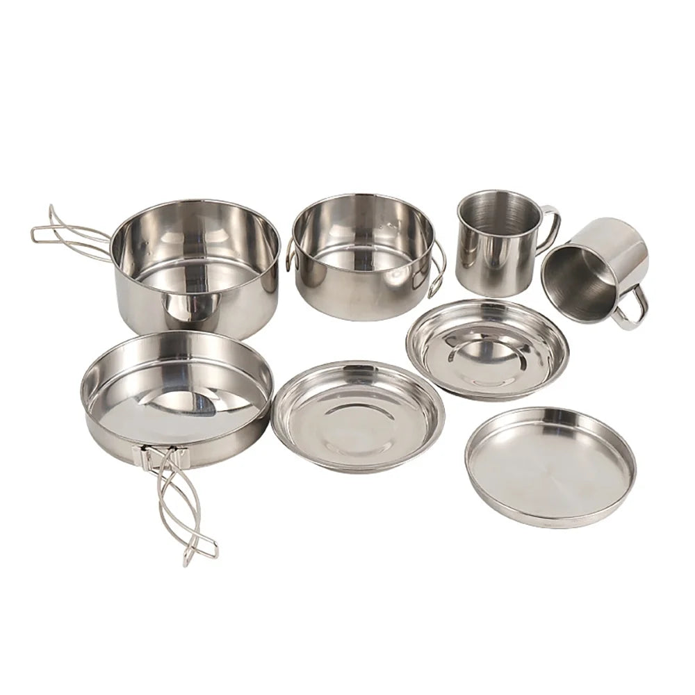8PCS Stainless Steel Camping Cookware Pot and Pan Set S463198