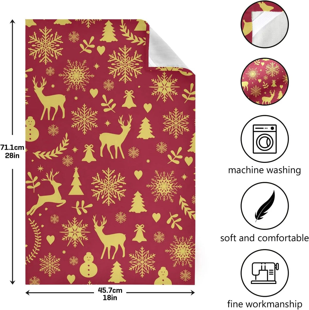 Reindeer Bells Snowflakes Kitchen Towels Set of 4 Ultra Absorbent 28'' x 18'' O397138