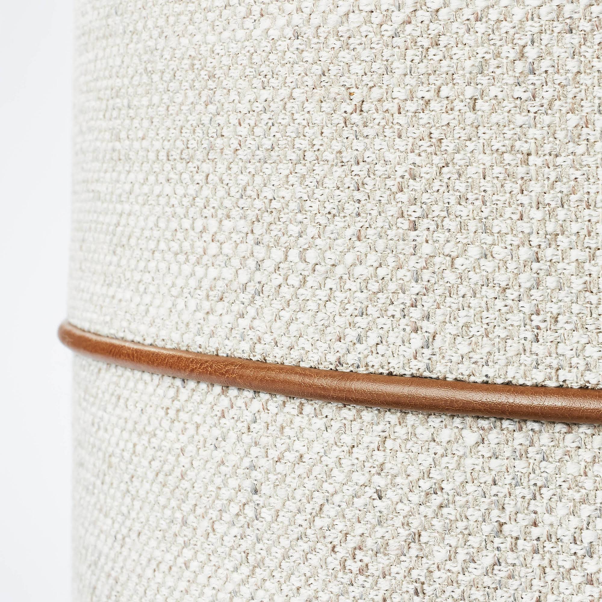 Cream Round Ottoman with Leather Piping D134660