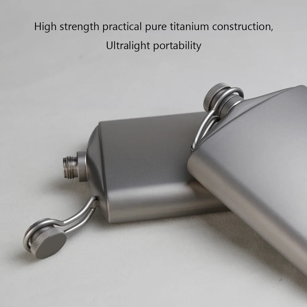 Titanium Flask Hip Flagon with Screw Clip Ultralight Hydration Flat Bottle with Ti Funnel K7368